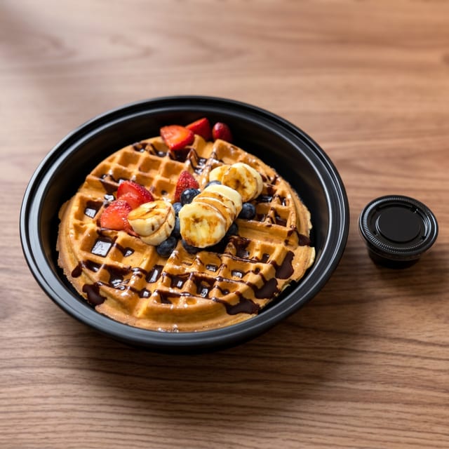 Homemade Belgian Waffle with Fresh Fruit.