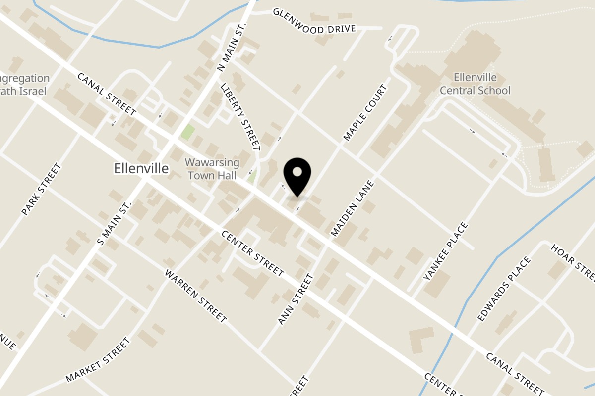Map showing the location of Underground Coffee & Ales - Ellenville on 152 Canal St in Ellenville